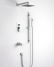Charger l'image dans la galerie, Robinetterie de douche chrome carré avec douchette et bec de bain
