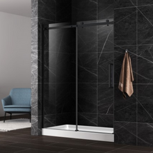 Charger l'image dans la galerie, Porte de douche coulissante 60" fini noir mât avec panneau latéral 36"
