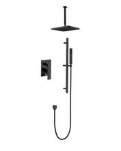 Charger l'image dans la galerie, Robinetterie de douche noir mat carré avec tête de douche pluie et douchette