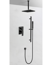 Charger l'image dans la galerie, Robinetterie de douche noir mat carré avec tête de douche pluie et douchette