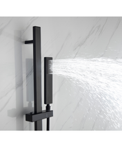Charger l'image dans la galerie, Robinetterie de douche noir mat carré avec tête de douche pluie et douchette