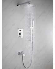 Charger l'image dans la galerie, Robinetterie de douche chrome carré avec douchette et bec de bain