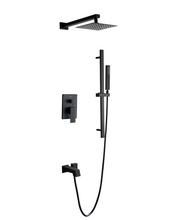 Charger l'image dans la galerie, Robinetterie de douche noir mat carré avec douchette et bec de bain