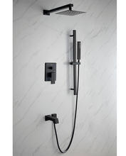 Charger l'image dans la galerie, Robinetterie de douche noir mat carré avec douchette et bec de bain
