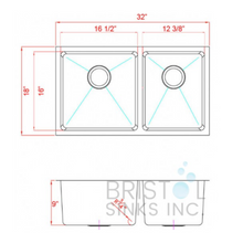 Charger l'image dans la galerie, Évier de cuisine 3/4- 1/4 sous plan en acier inoxydable 32x18