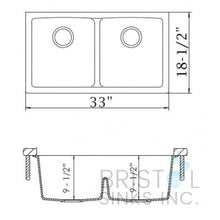 Charger l'image dans la galerie, Évier en granite double sous plan à cuves basses 33" x 18"