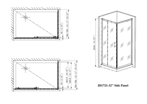 Porte de douche coulissante italienne 48" fini noir mât avec panneau latéral 32"