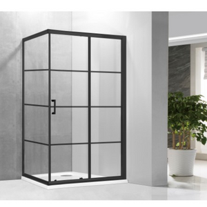 Porte de douche coulissante italienne 48" fini noir mât avec panneau latéral 32"