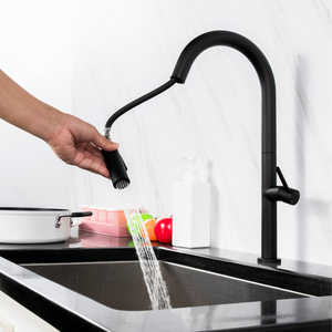 Robinet de cuisine à bec rétractable fini noir mat