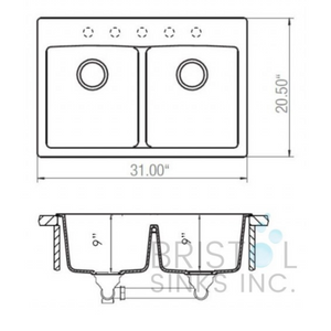 Évier en granite double surplan 31" x 20"  Bristol