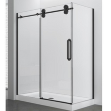 Charger l&#39;image dans la galerie, Porte de douche coulissante 60&quot; fini noir mât avec panneau latéral 36&quot;
